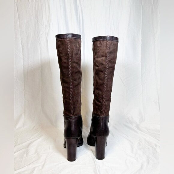 Vintage Nine West Emilio Dark Brown Suede Leather Boho Knee High Boots~7.5~ - Picture 4 of 6